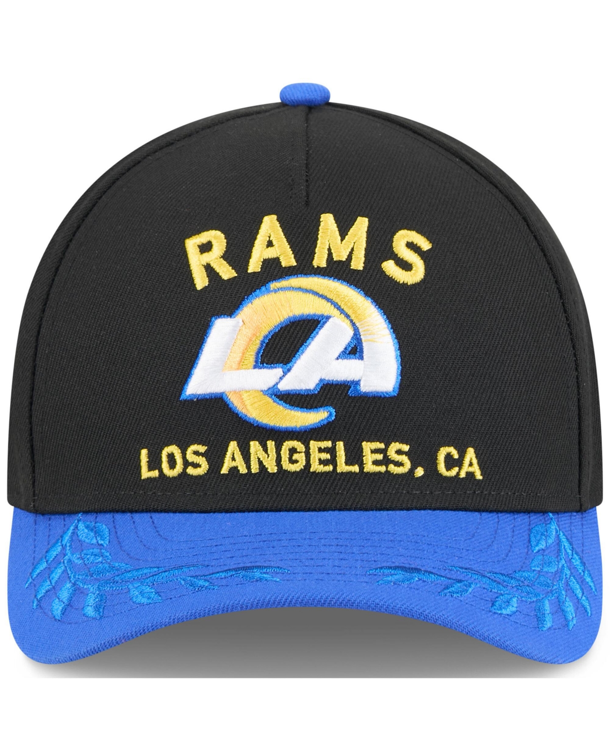 NEW ERA MEN'S BLACK/ROYAL LOS ANGELES RAMS 2025 NFL DRAFT 9FORTY A-FRAME M-CROWN ADJUSTABLE HAT 