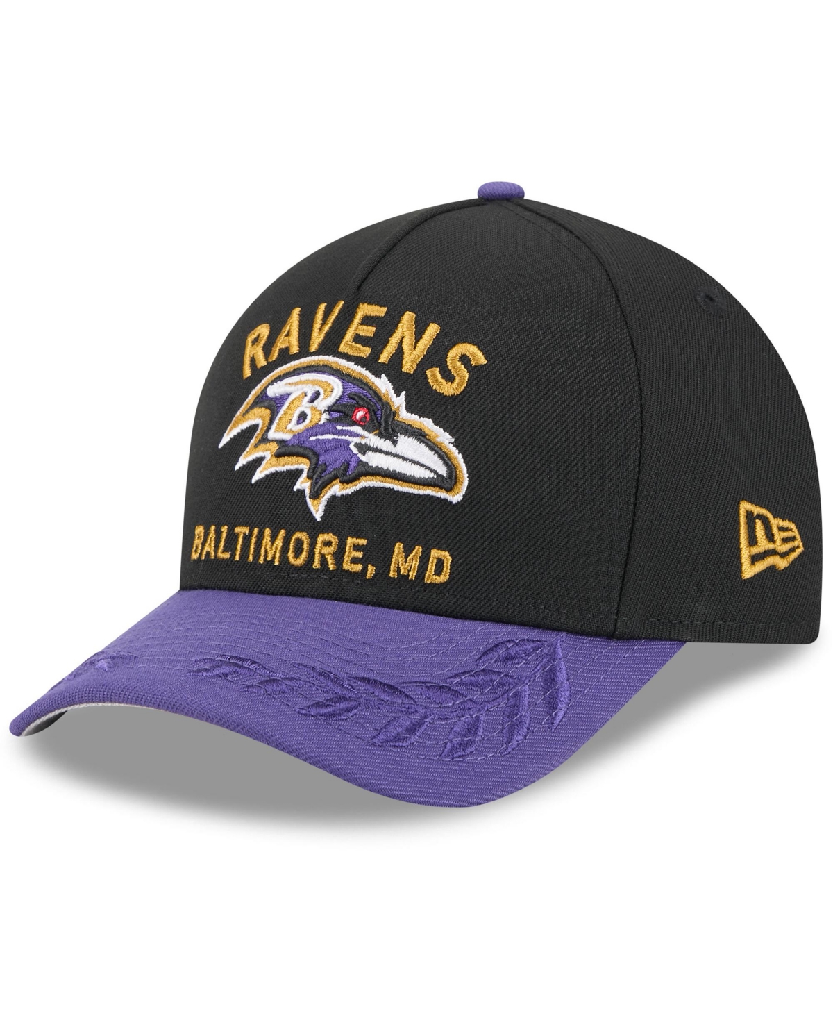 NEW ERA MEN'S BLACK/PURPLE BALTIMORE RAVENS 2025 NFL DRAFT 9FORTY A-FRAME M-CROWN ADJUSTABLE HAT 