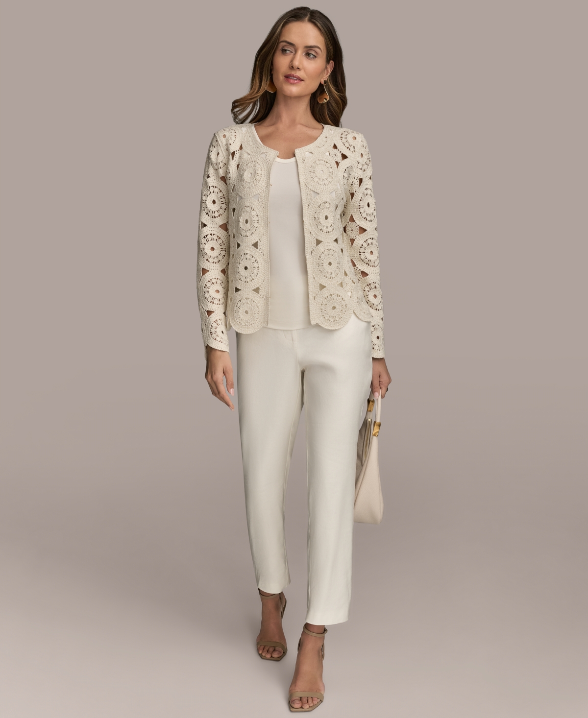 Shop Donna Karan Women's Crochet Cotton Blend Cardigan