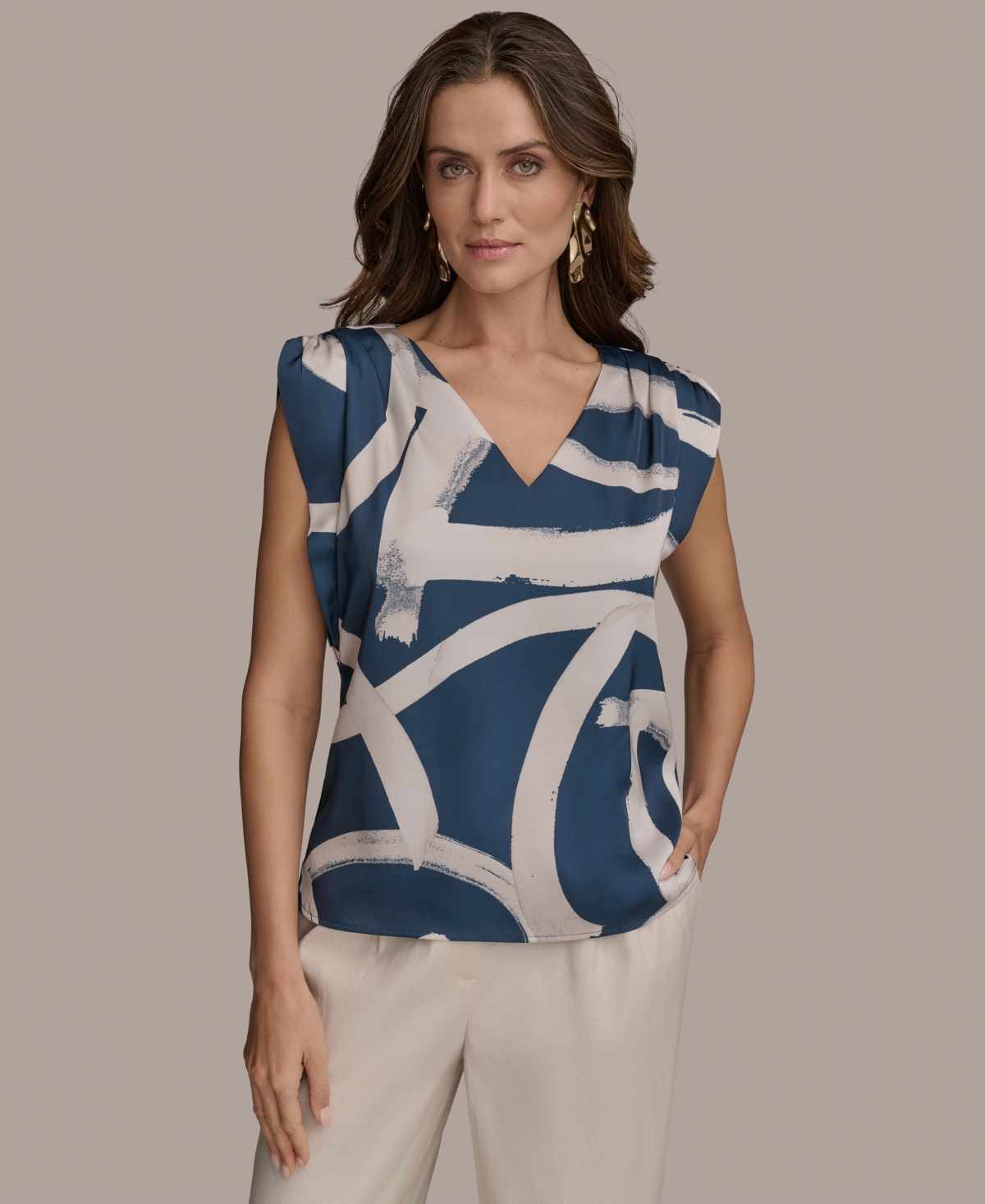 Women's Sleeveless Printed Blouse - Tide/sand