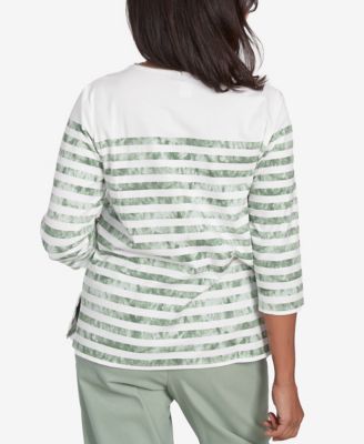 Women's Santa Fe Tie Dye Stripe Embroidered Crew Neck Top