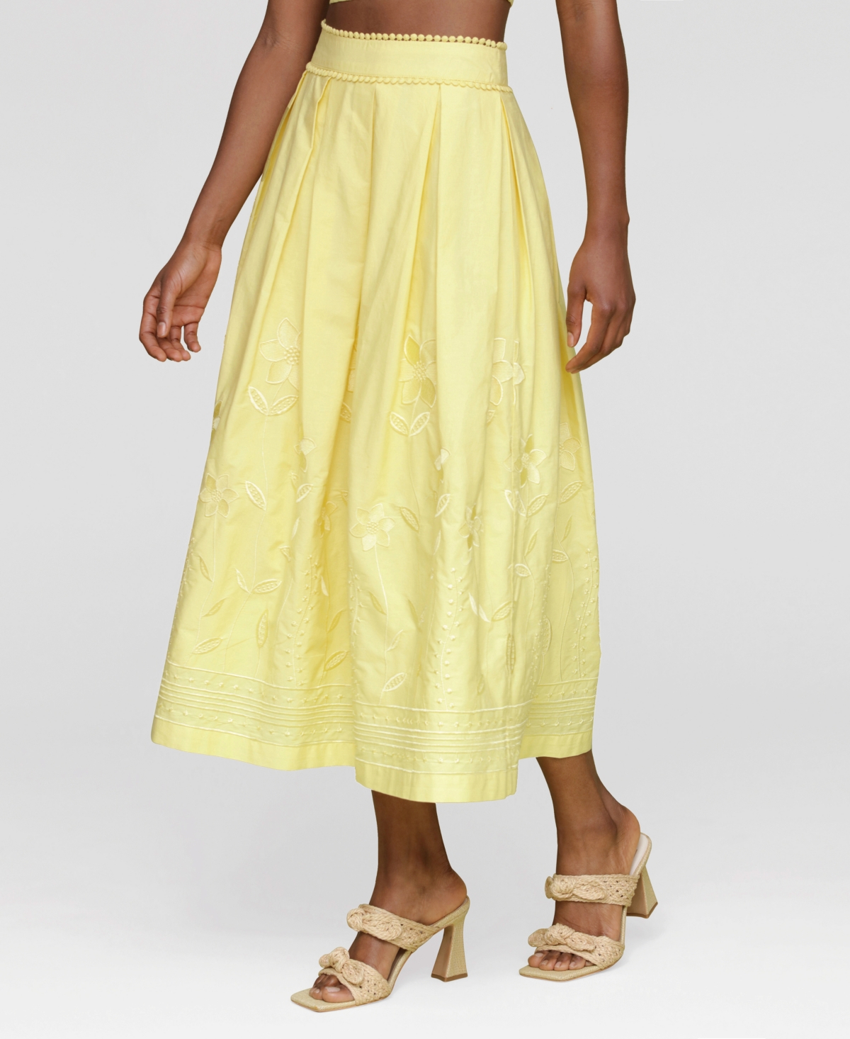 Shop Avec Les Filles Women's Cotton Embroidered Midi Skirt