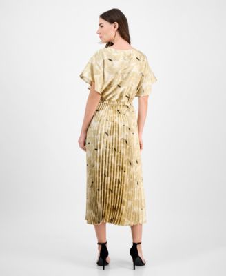 Anne Klein Womens Flutter Sleeve Top Pleated Midi Skirt