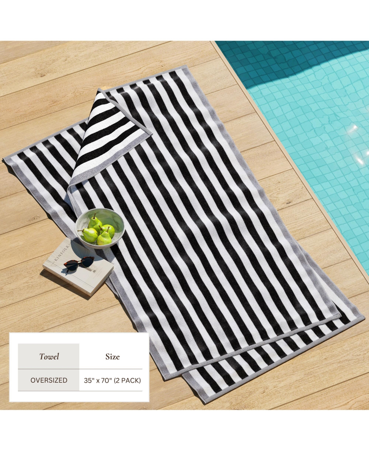 Linery & Co. Oversized Cotton Stripe Border Beach Towel