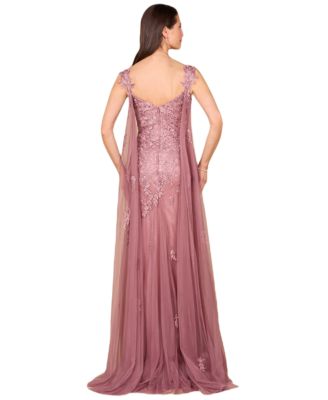 Women's Off Shoulder Mermaid Beaded Gown with Feathers