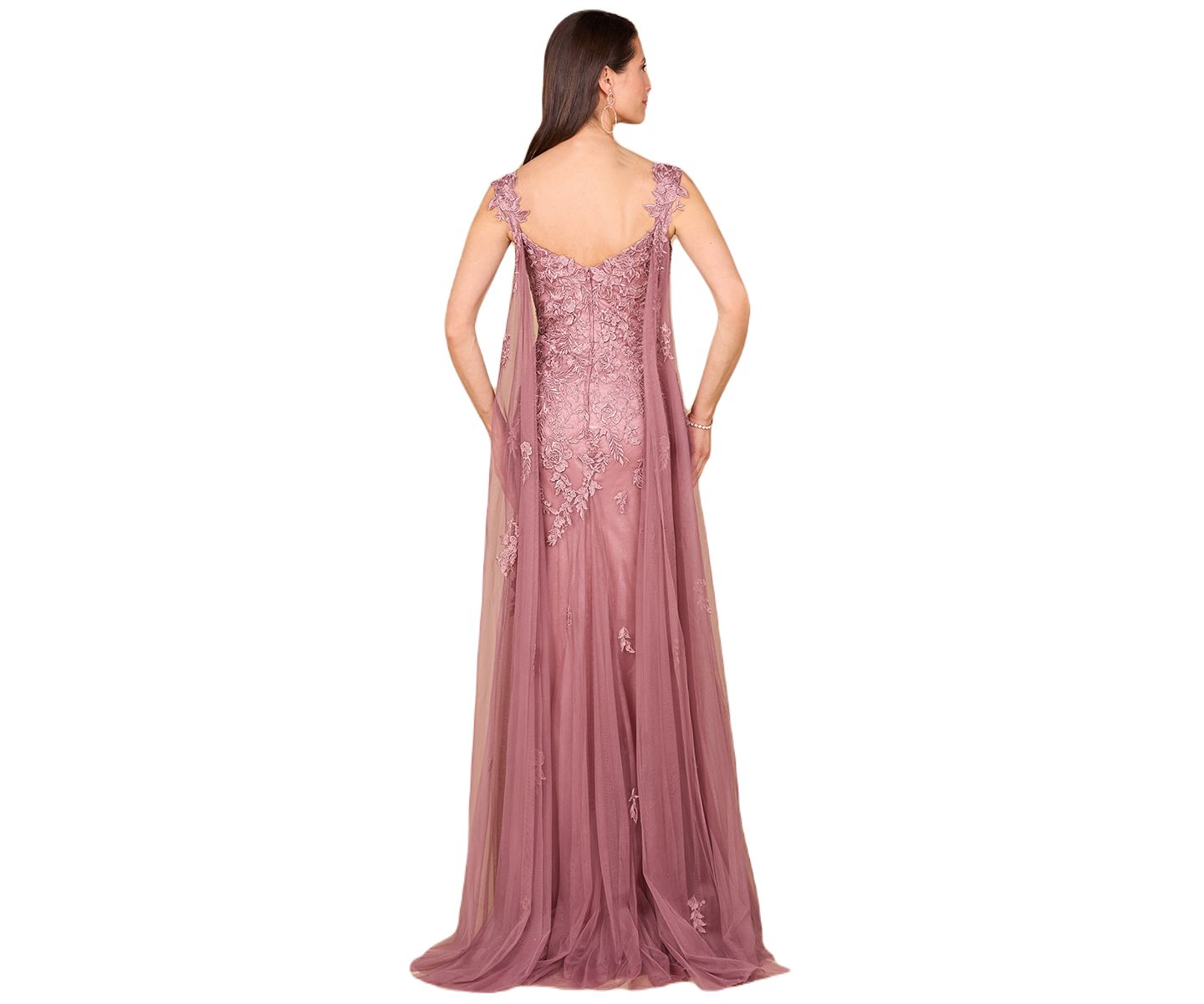 Женское платье Lara Off Shoulder Mermaid Beaded Gown with Feathers, цвет: Норковый — фото 2