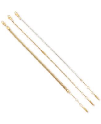 Stainless Steel 3-Pc. Set Crystal Mixed Chain Bracelets