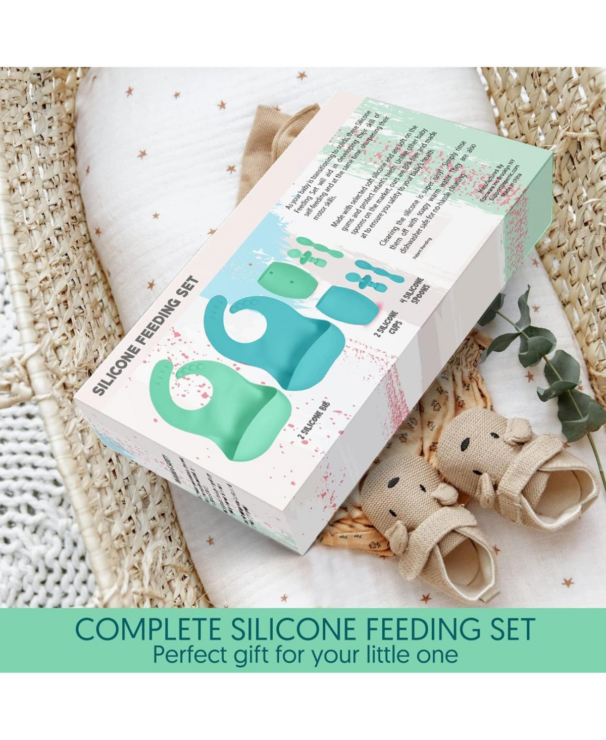 Sperric Toddler Silicone Feeding Set Led Weaning Utensils, Silicone Bibs Feeding Cups Smooth Waterproof Material For Practical Eating