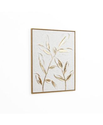White with Gold Flower Canvas Framed Wall Decor