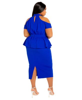 Plus Size Cut-out Shoulder Peplum Midi Dress