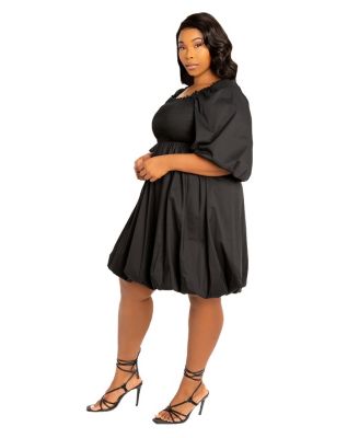 Plus Size Smocked Puff Sleeve Bubbled Dress