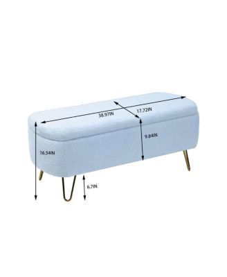 Modern Faux Fur Upholstered Storage Ottoman Bench with Metal Legs, Padded Seat for Entryway, Bedroom, or Hallway