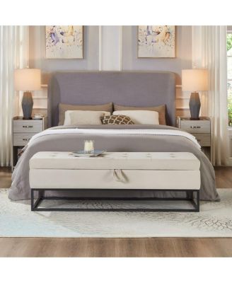 Tufted Velvet Metal Base Upholstered Storage Bench