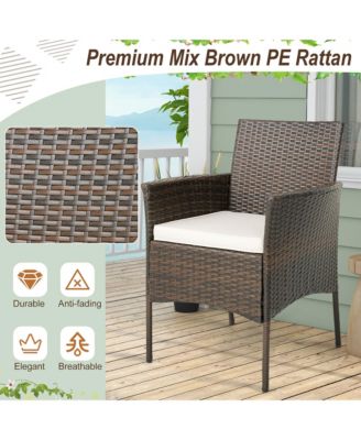 5 PCS Patio Dining Set Round Acacia Wood Table 4 Cushioned Wicker Armchairs