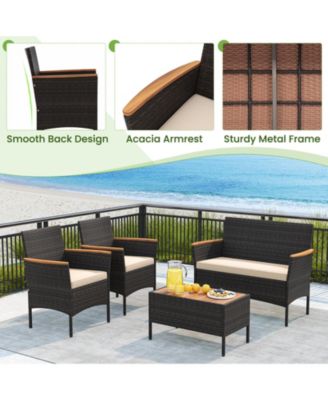 8 Piece Outdoor Patio Rattan Furniture Set Rattan Conversation Set w/ Chairs & Loveseat