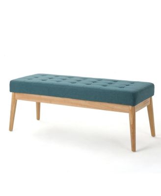 Mid-Century Upholstered Bench with Button Tufting and Birch Wood Legs for Dining Room, Hallway, or Office