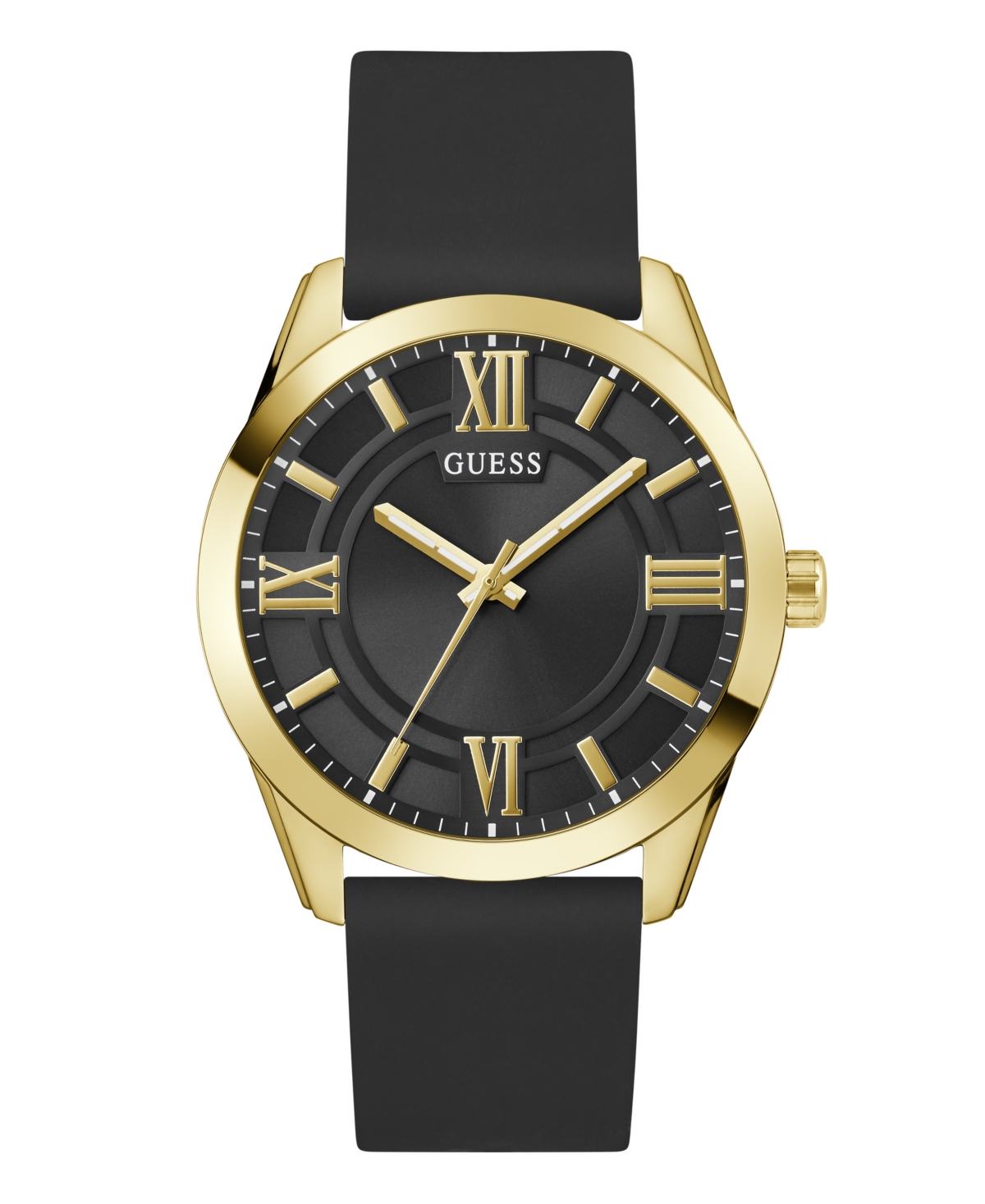 Guess Men's Analog Black Silicone Watch, 44mm In Black