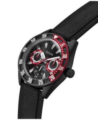 Men's Multifunction Black Silicone Watch, 44mm