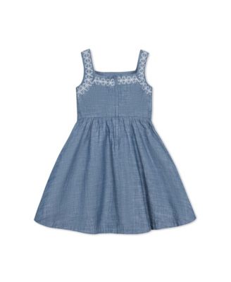 Big Girls Sleeveless Chambray Sundress with Embroidery