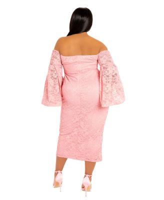 Plus Size Off Shoulder Lace Midi Dress