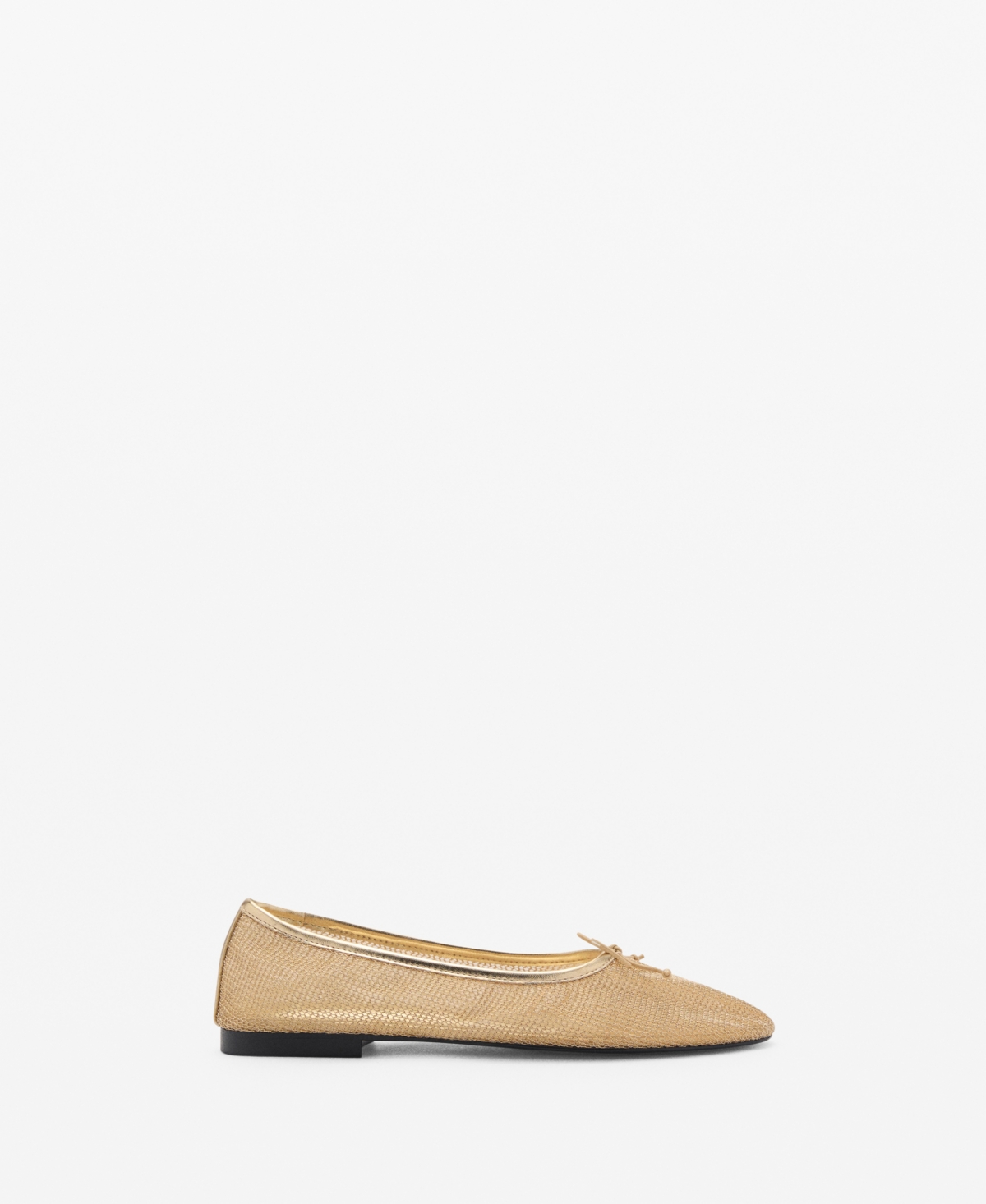 Shop Mango Women's Mesh Bow Ballerina Shoes In Gold