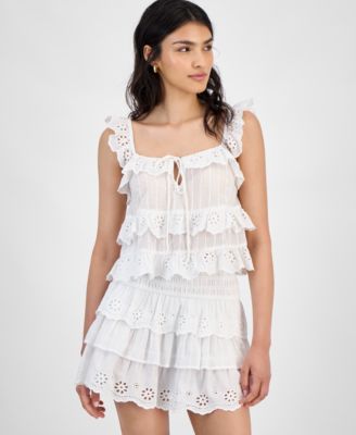 And Now This - Women's Cotton Eyelet-Ruffled Tank Top