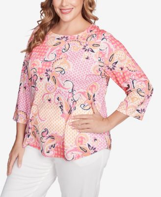 Plus Size Mixed Pattern Sublimation Knit Crew Neck Top