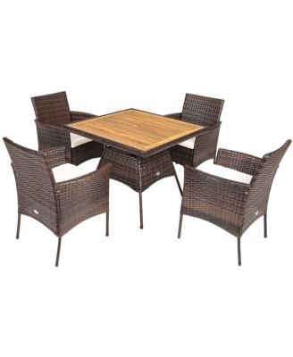 5PCS Patio Dining Table & Chair Set Outdoor Furniture Set w/ 4 Seat Cushions