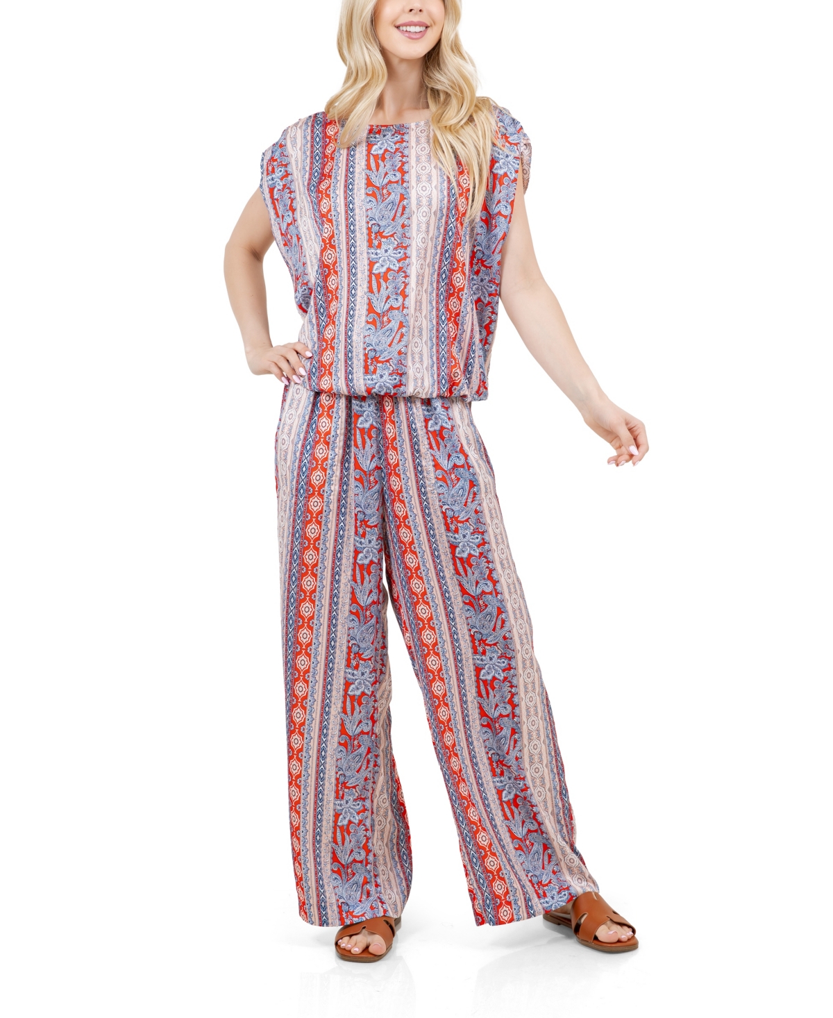 Fever Elastic Waist Drawstring Full Length Pant In Multi