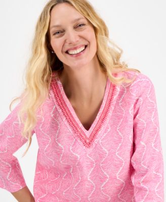 売れ筋商品|||チャータークラブ カットソー トップス レディース Women's Printed 100% Linen Embellished Top, Exclusively at Macy's Confetti Pink Charter Club Women's Printed 100% Linen Embellished Top