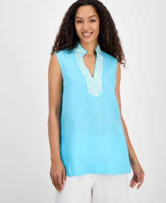Charter Club - Women's Embellished 100% Linen Tunic, Exclusively at Macy's