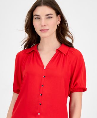 Women's Solid-Color Georgette Split-Neck Blouse