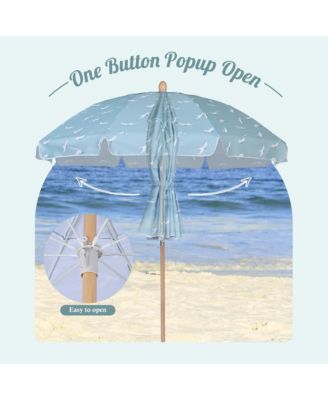 Our Beach Portable Umbrella for Sand Beech Wood Pole Carry Bag with Printed Seagull Cute Garden Parasol