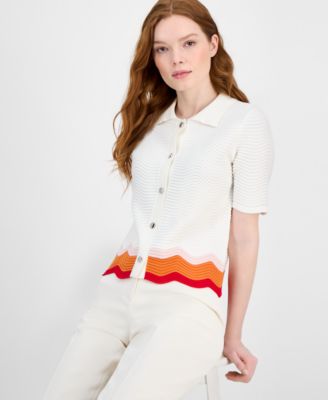 Women's Striped-Hem Sleeveless Button Cardigan