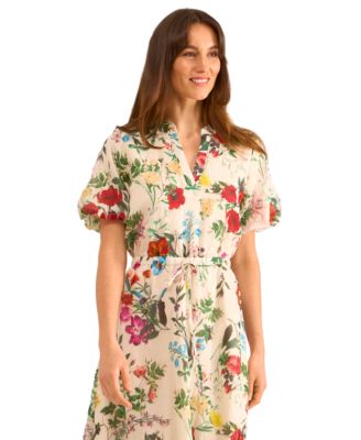 Women's Floral-Print Puff-Sleeve Maxi Dress