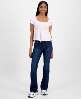Juniors' Low-Rise Extended-Tab Bootcut Jeans