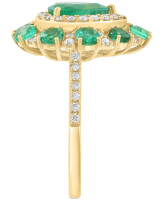 EFFY&reg; Emerald (2 ct. t.w.) & Diamond (3/8 ct. t.w.) Pear Halo Statement Ring in 14k Gold