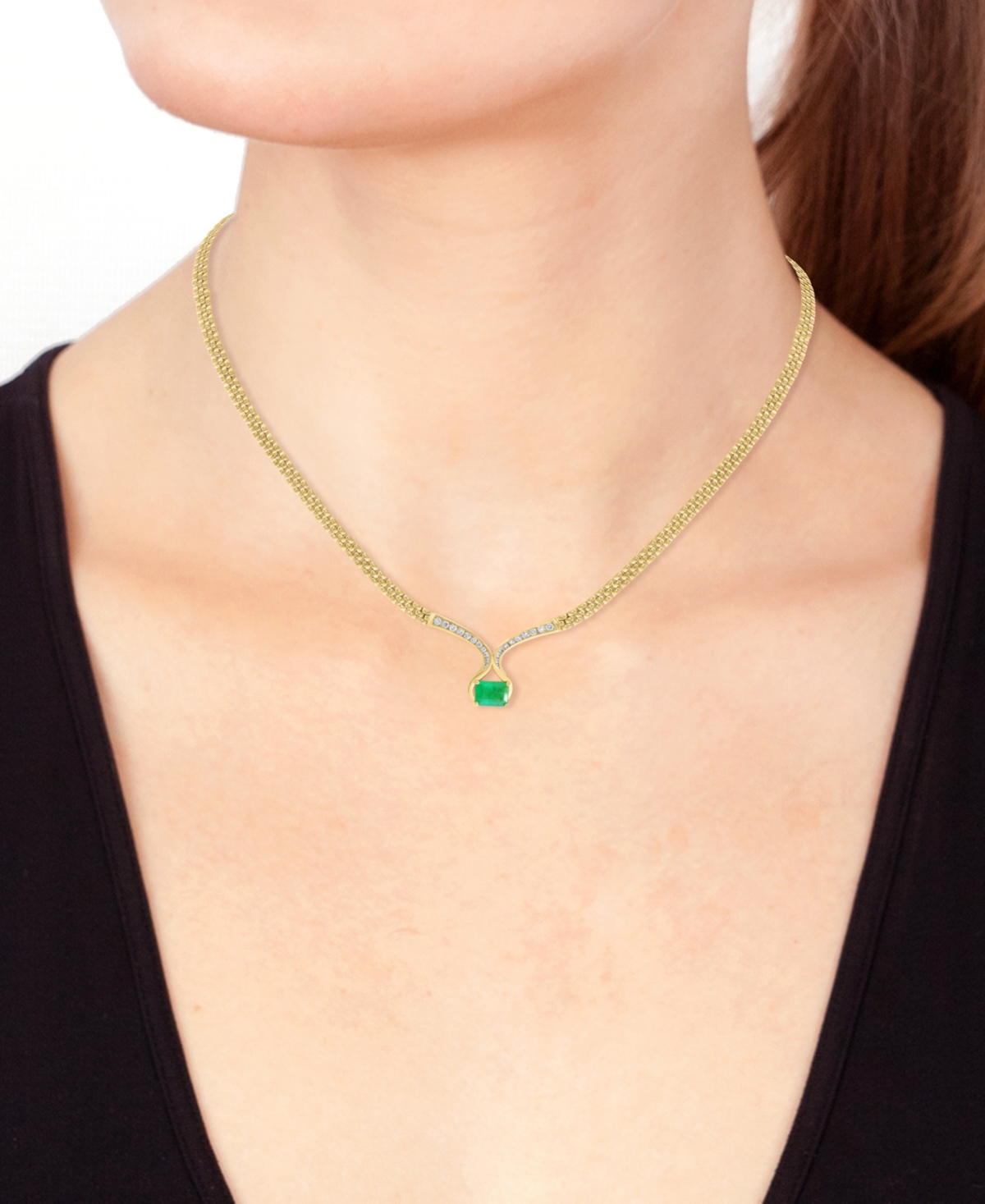 EFFY COLLECTION EFFY EMERALD (1-3/8 CT. T.W.) & DIAMOND (1/3 CT. T.W.) FANCY 16" COLLAR NECKLACE IN 14K GOLD 
