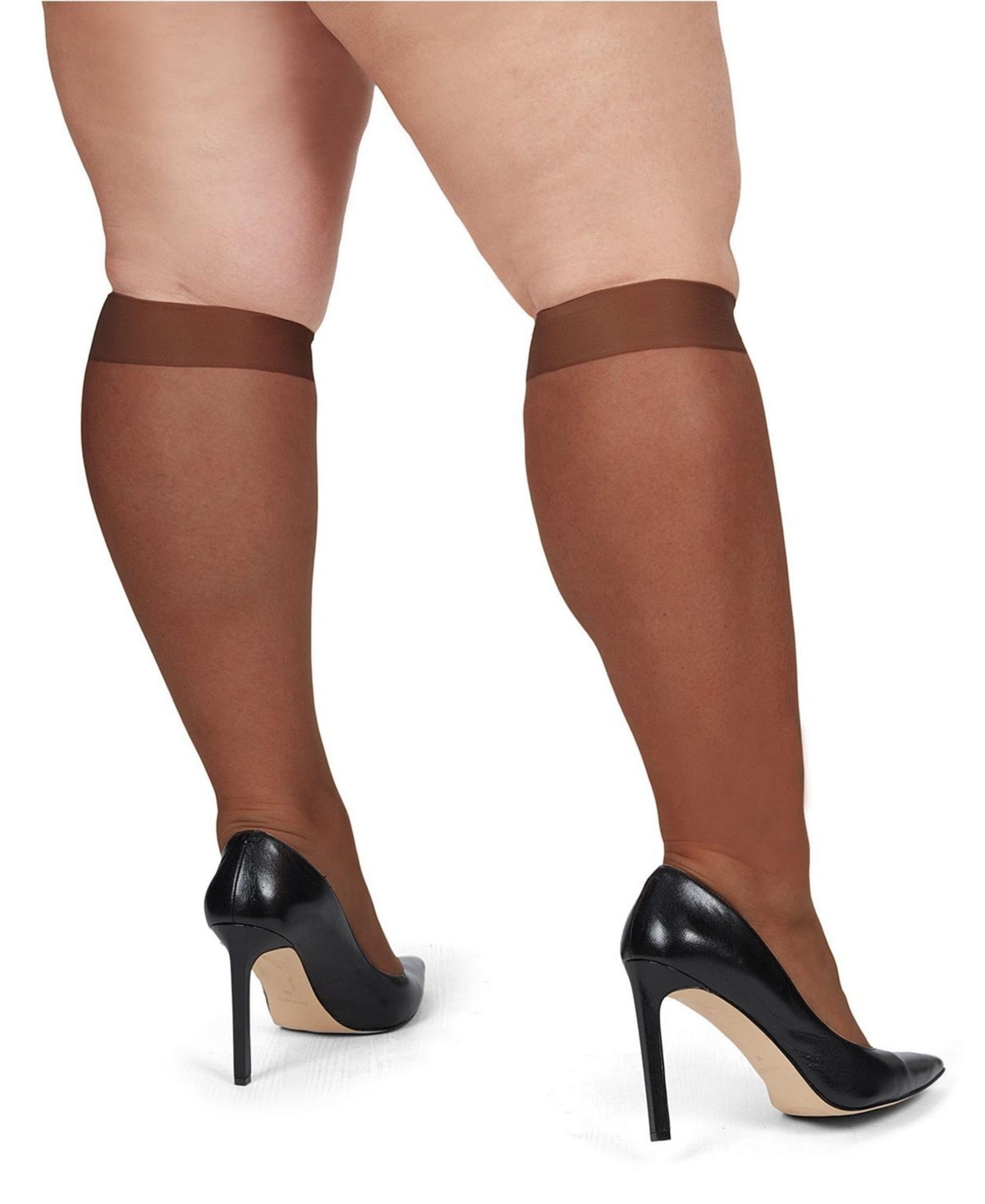 Memoi Women's 2 Pair Pack Ultra Sheer Plus Curvy Knee Highs Mm-4205 In French Coffee