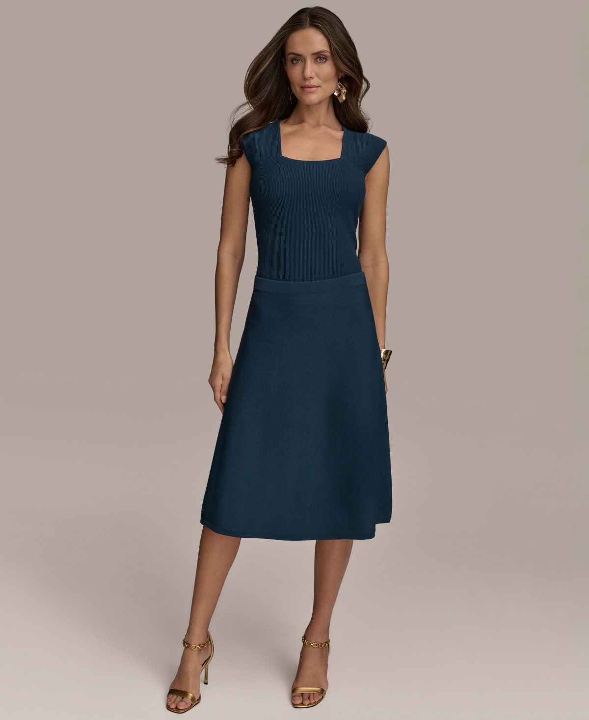 Shop Donna Karan Women's Sleeveless Square-neck Knit Top