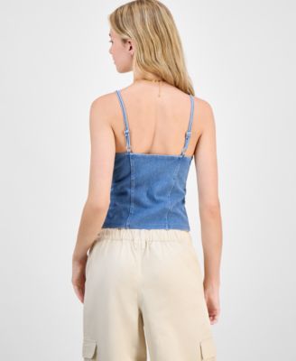 売れ筋商品|||マッデンガール カットソー トップス レディース Juniors' Denim Hook-Front Corset Top Medium Wash Madden Girl Juniors' Denim Corset Top - Macy's