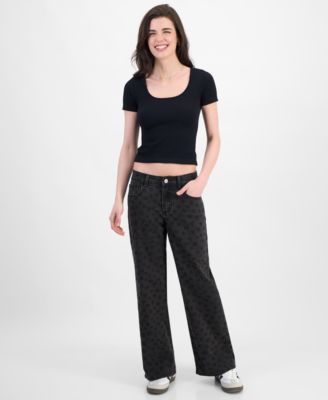 Gogo Jeans - Juniors' Leopard-Print Wide-Leg Jeans
