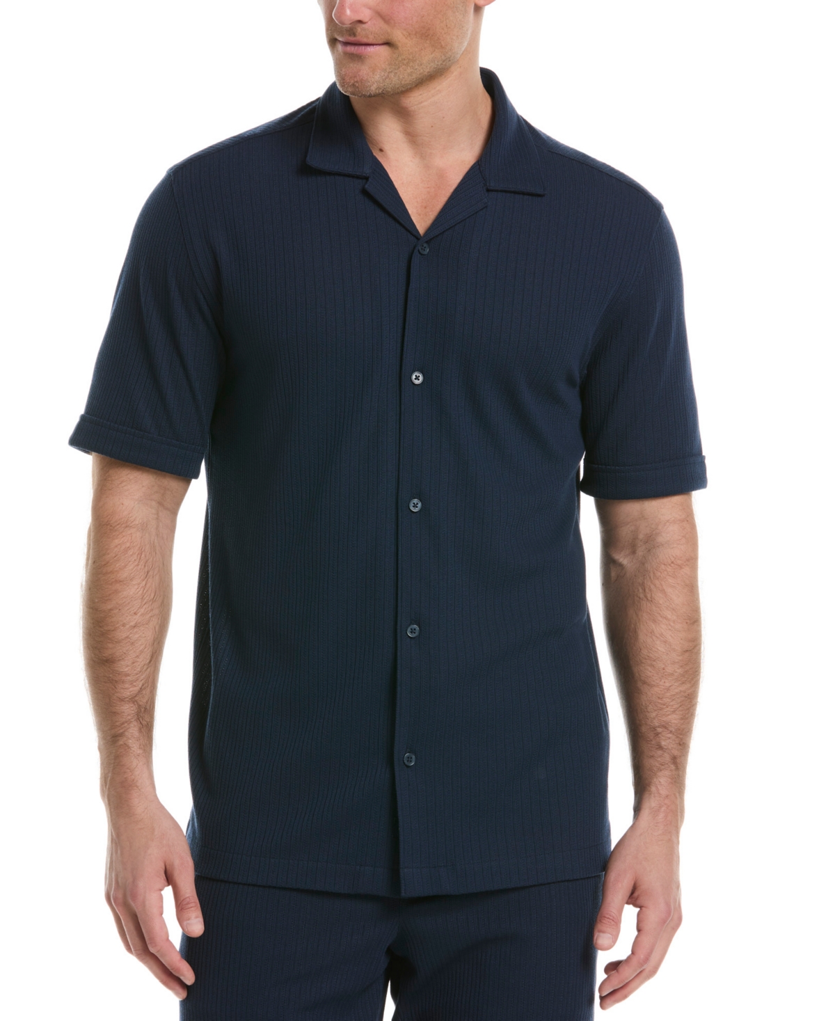 Men's Textured Sweater Knit Button Front Shirt - Dress Blues