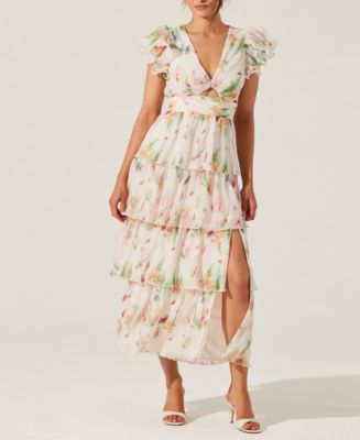 chinese dress ladies Midsummer Eyelet Tiered Floral Maxi Dress main image 0