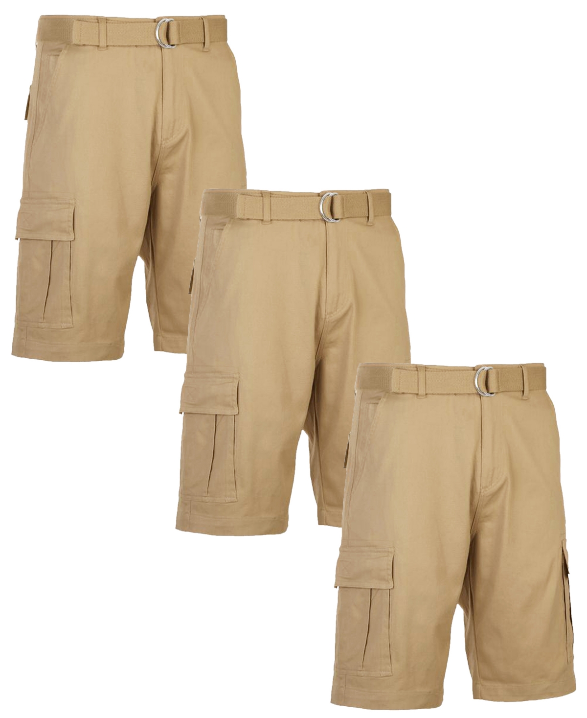 Blu Rock Men's 3-pack Flex Stretch Cargo Shorts In Khaki