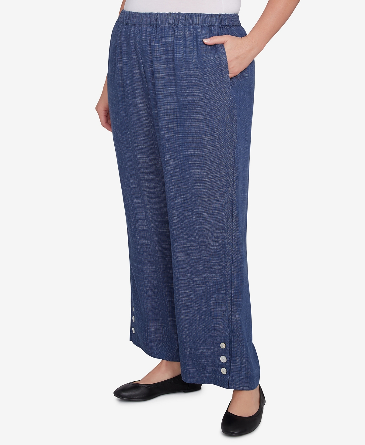 Alfred Dunner Plus Size Summer Solstice Relaxed Button Detail Pull On Ankle Pants