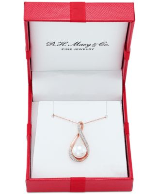 Cultured Freshwater Pearl (9mm) and Diamond Accent Pendant 18" Necklace in 14k Gold