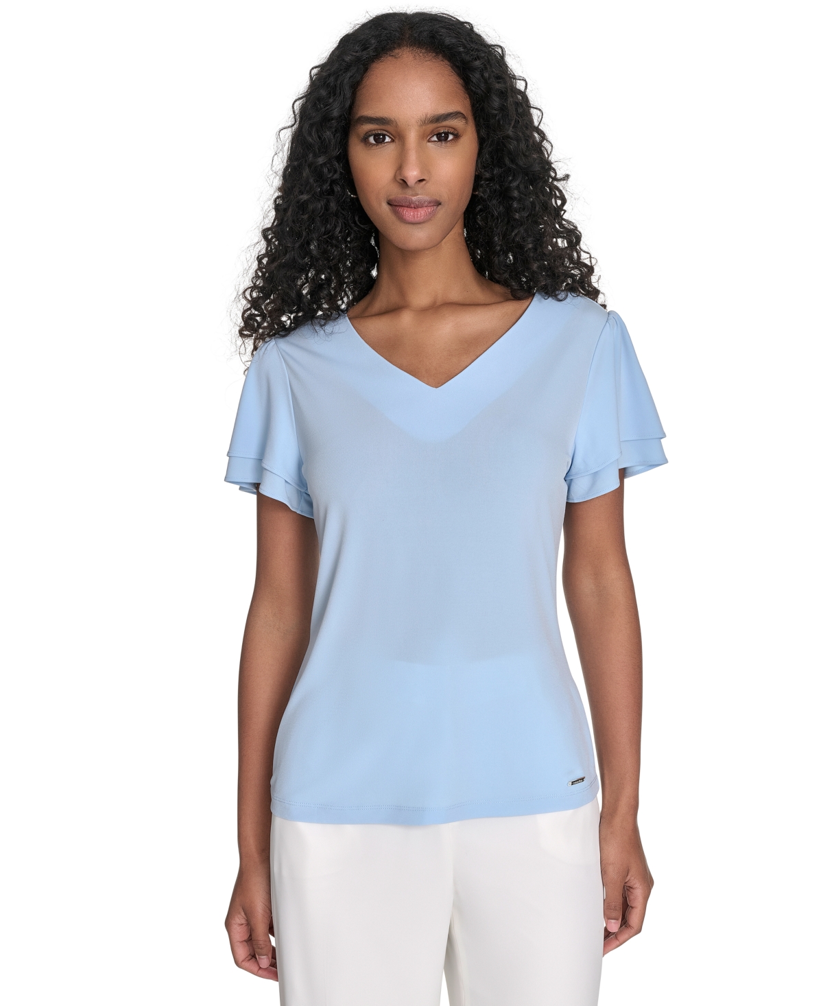 Shop Calvin Klein Women's Solid V-neck Flutter-sleeve Top