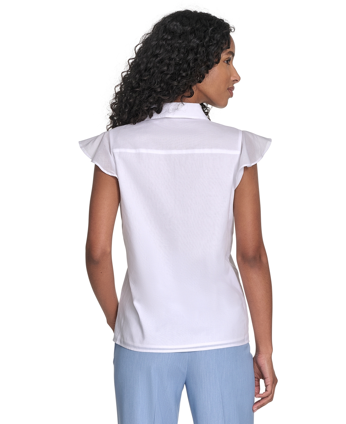Calvin Klein Women's Cotton Button-front Ruffle Blouse