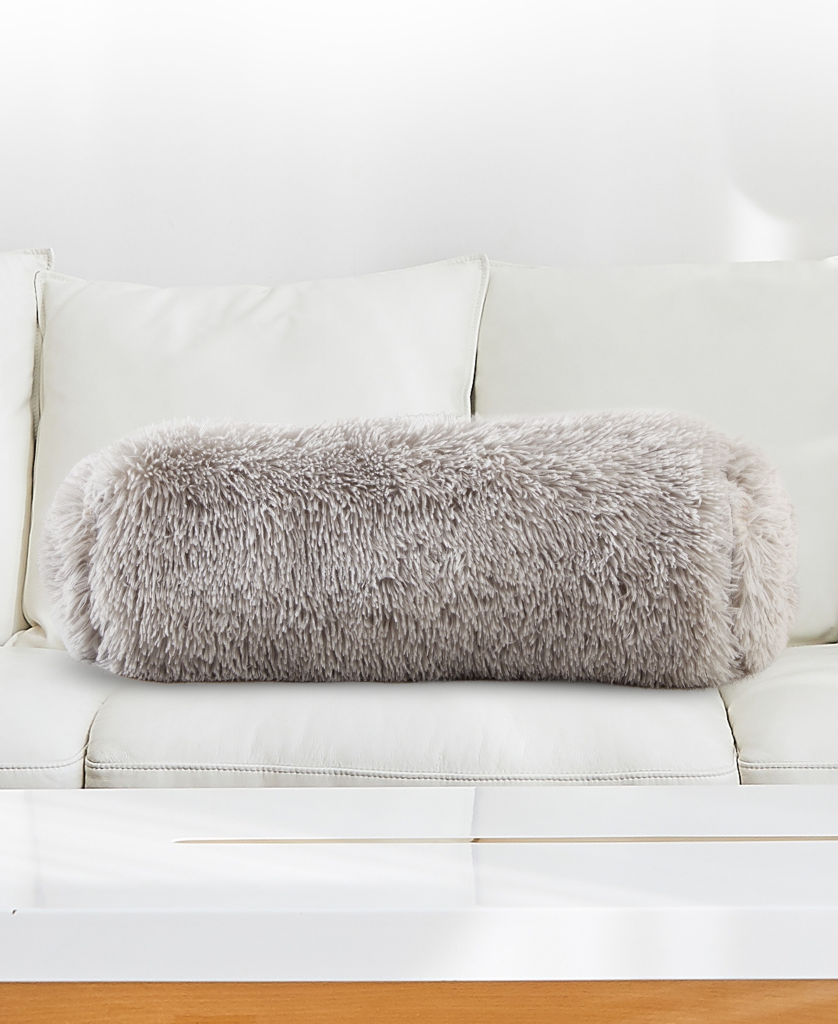 Cheer Collection Shaggy Bolster Decorative Pillow Set, 8" X 24" In Gray
